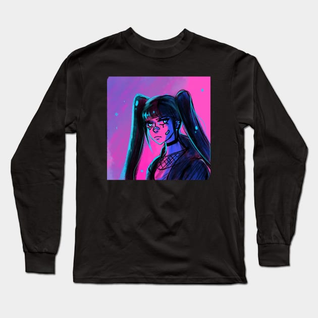 Cyberpunk Color Pop Girl Long Sleeve T-Shirt by Etqtay